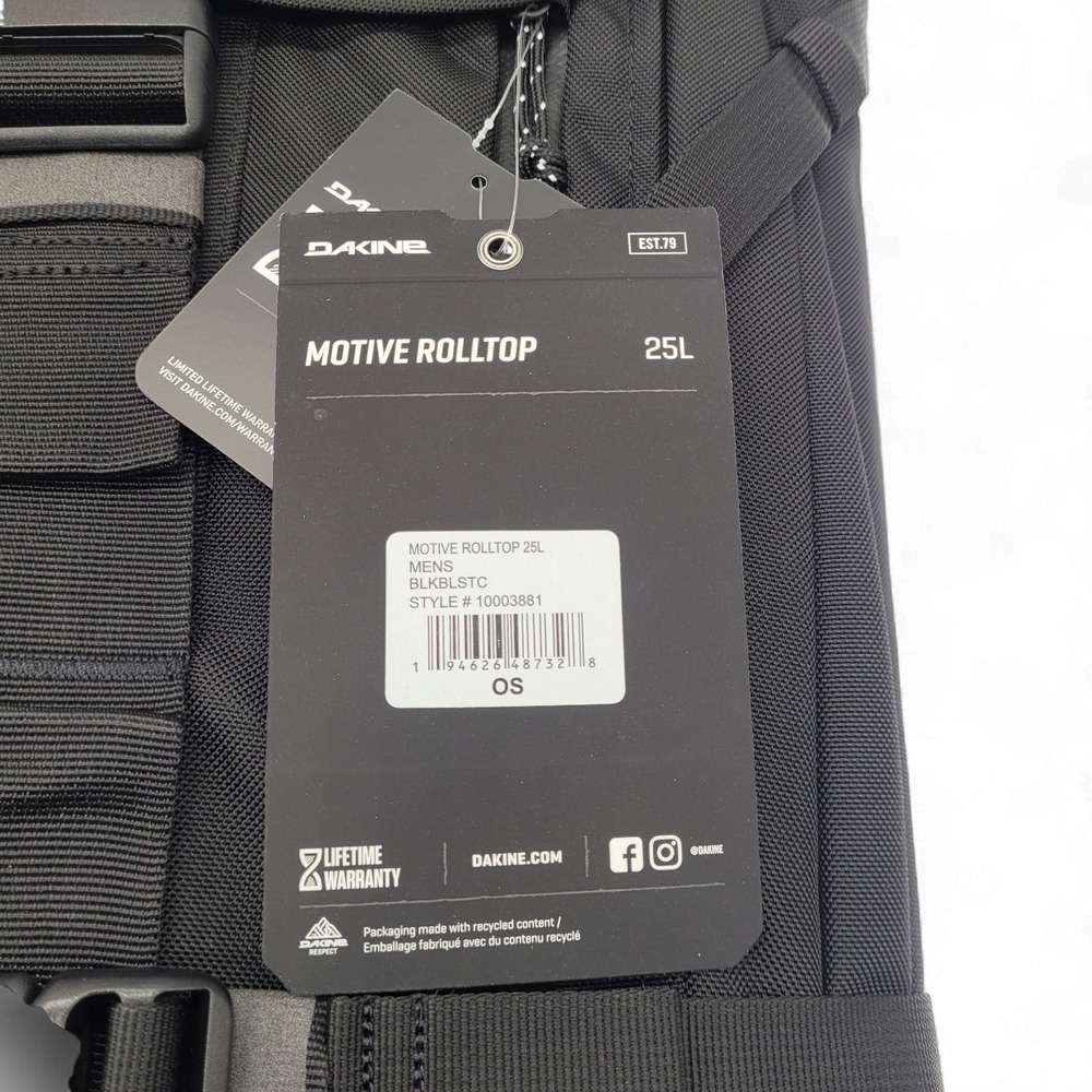 DaKine 25L Roll-Top Backpack –‎ Black Ballistic Nylon – 19x13x6 Laptop Bag - Picture 7 of 9